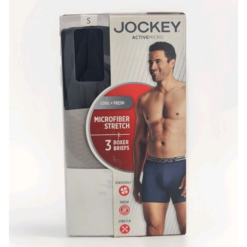 Jockey Active Micro 3 Pack Microfiber Stretch Men's Boxer‎ Briefs Size S 28-30